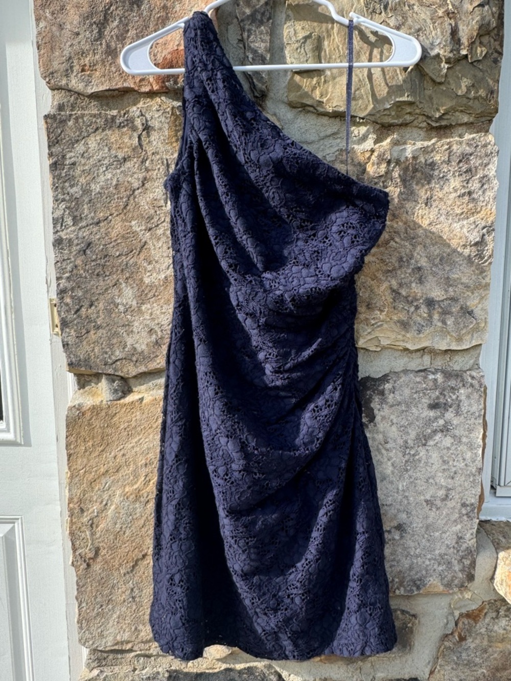 Lauren Ralph Lauren One-Shoulder Navy Lace Cocktail Dress 12 Coastal Old Money